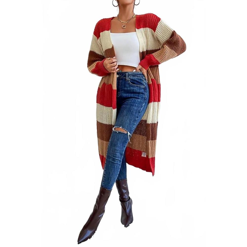 NEW LILY CLOTHING color blocked long length knit in orange